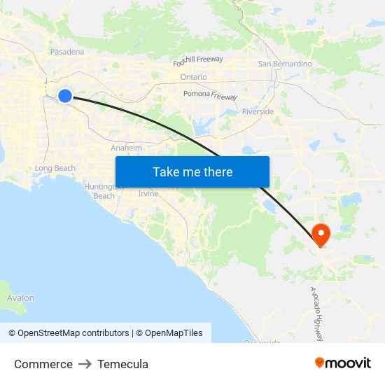 Commerce to Temecula map
