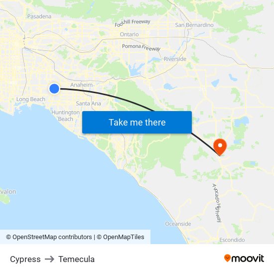 Cypress to Temecula map