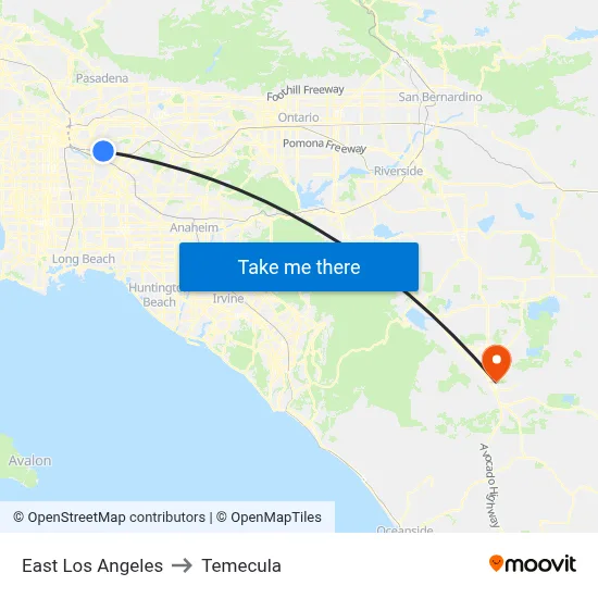 East Los Angeles to Temecula map