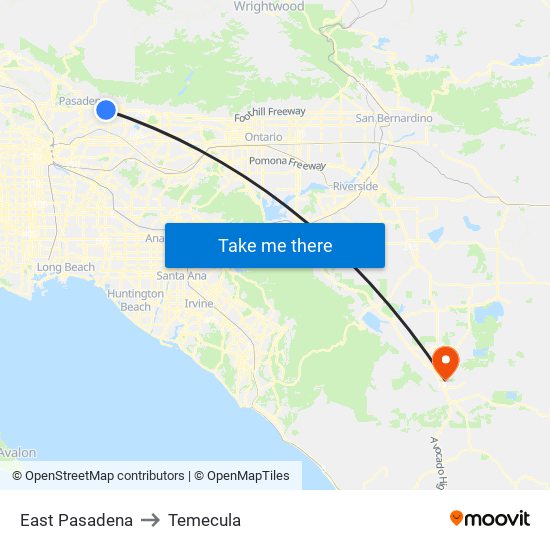 East Pasadena to Temecula map