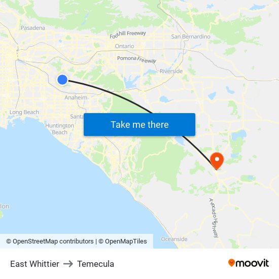 East Whittier to Temecula map