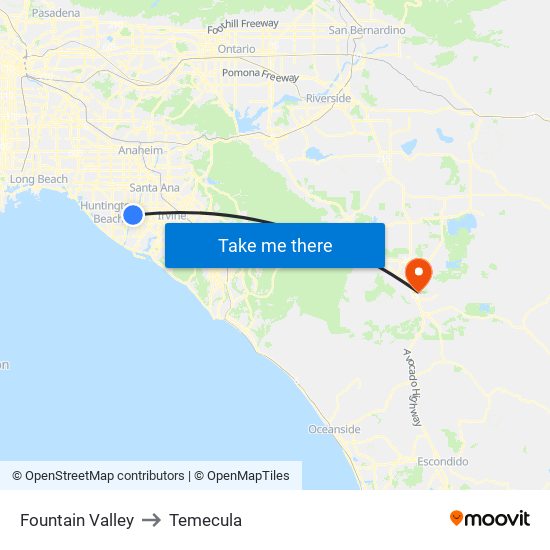 Fountain Valley to Temecula map