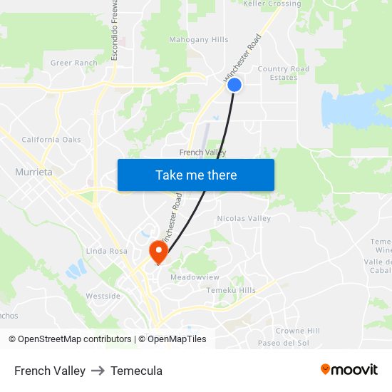 French Valley to Temecula map