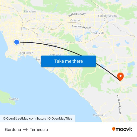 Gardena to Temecula map