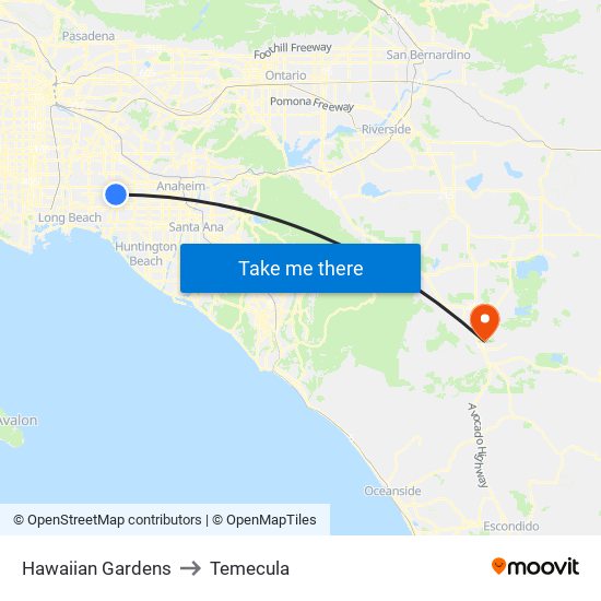 Hawaiian Gardens to Temecula map