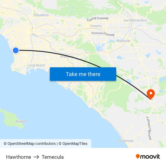 Hawthorne to Temecula map