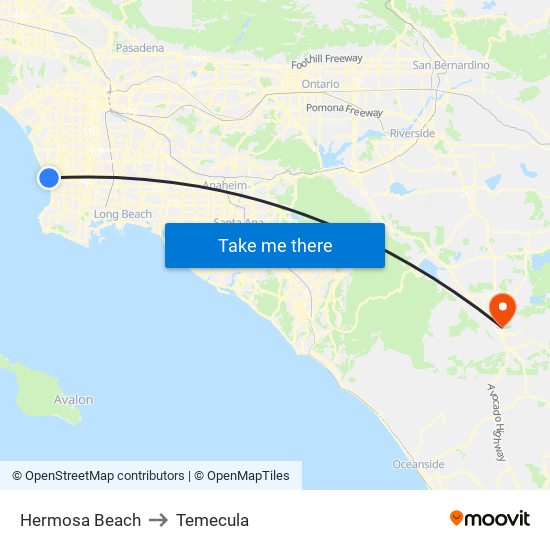 Hermosa Beach to Temecula map
