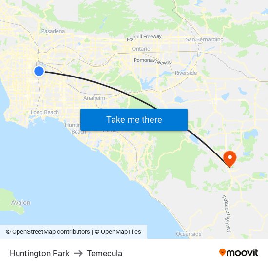 Huntington Park to Temecula map