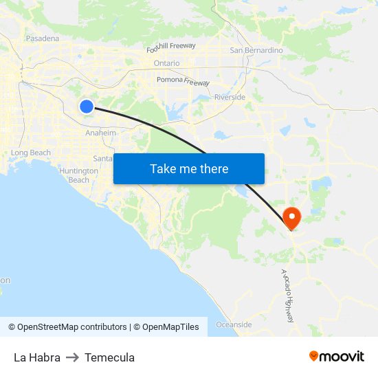 La Habra to Temecula map