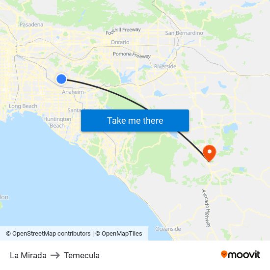 La Mirada to Temecula map