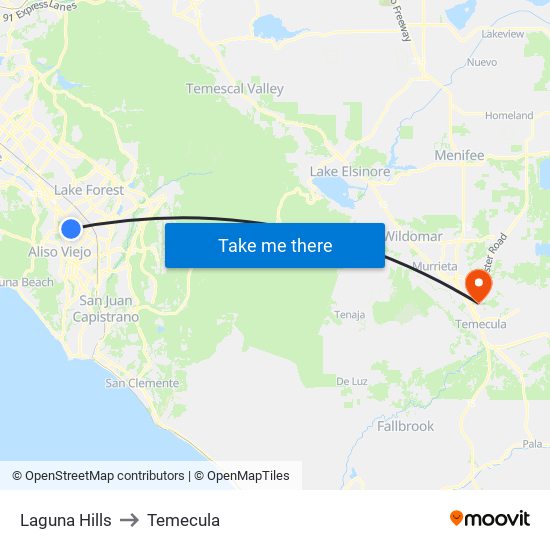 Laguna Hills to Temecula map