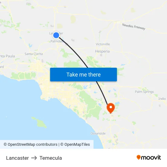 Lancaster to Temecula map