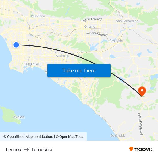 Lennox to Temecula map