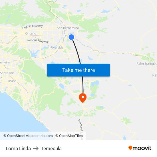 Loma Linda to Temecula map