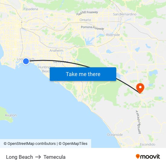 Long Beach to Temecula map