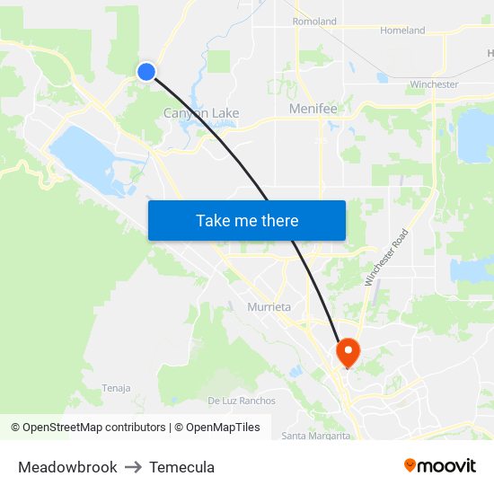 Meadowbrook to Temecula map