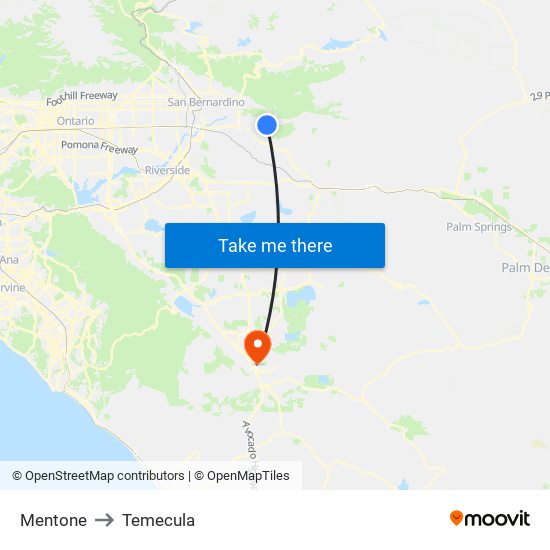 Mentone to Temecula map