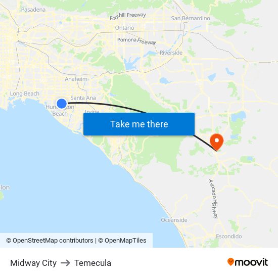 Midway City to Temecula map