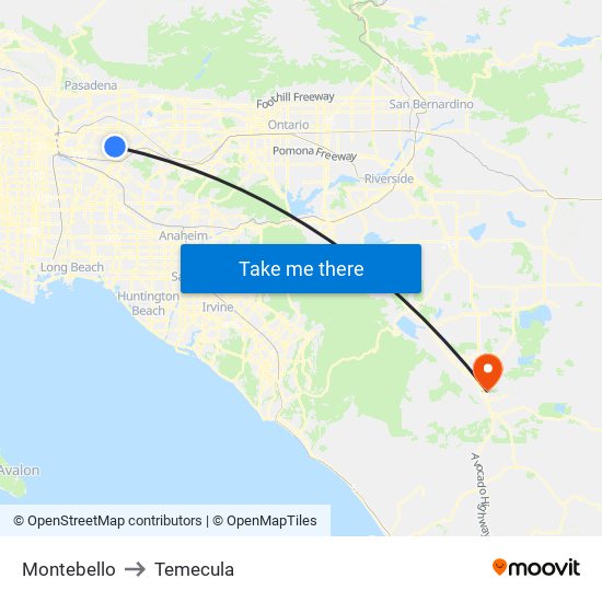 Montebello to Temecula map