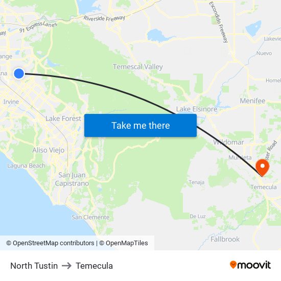 North Tustin to Temecula map