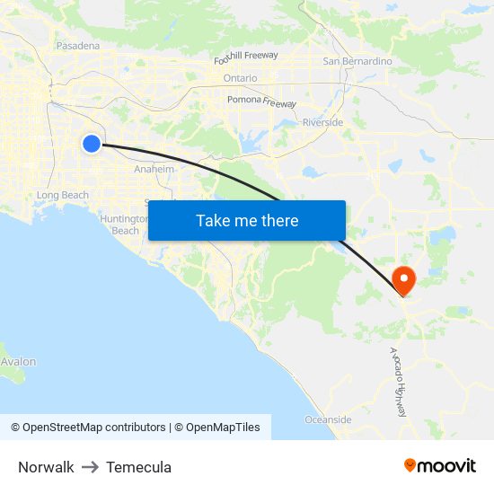 Norwalk to Temecula map