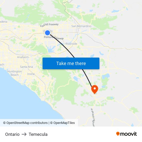 Ontario to Temecula map