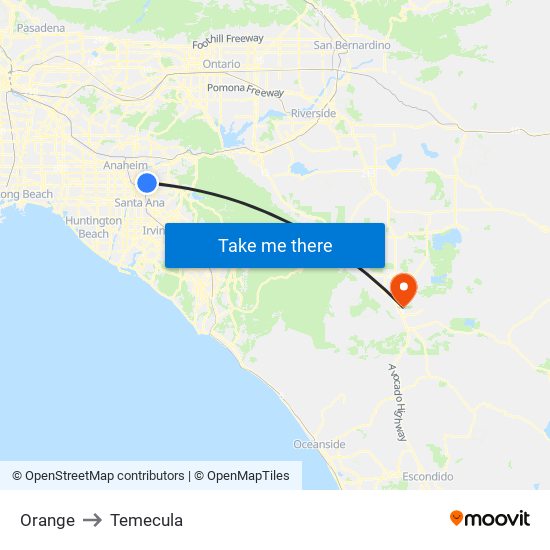 Orange to Temecula map