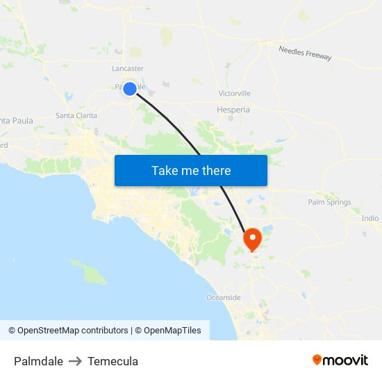 Palmdale to Temecula map