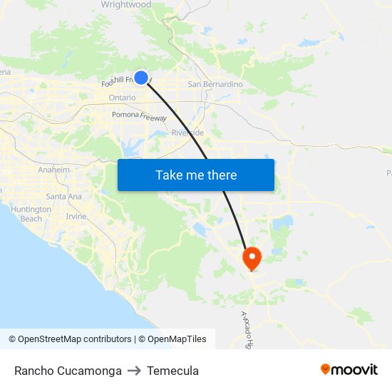 Rancho Cucamonga to Temecula map