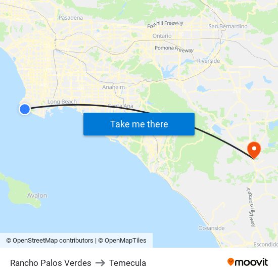 Rancho Palos Verdes to Temecula map