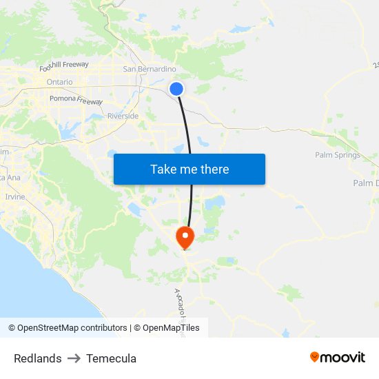 Redlands to Temecula map