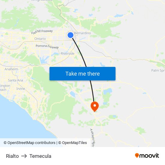 Rialto to Temecula map