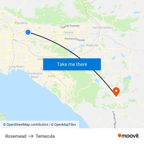 Rosemead to Temecula map
