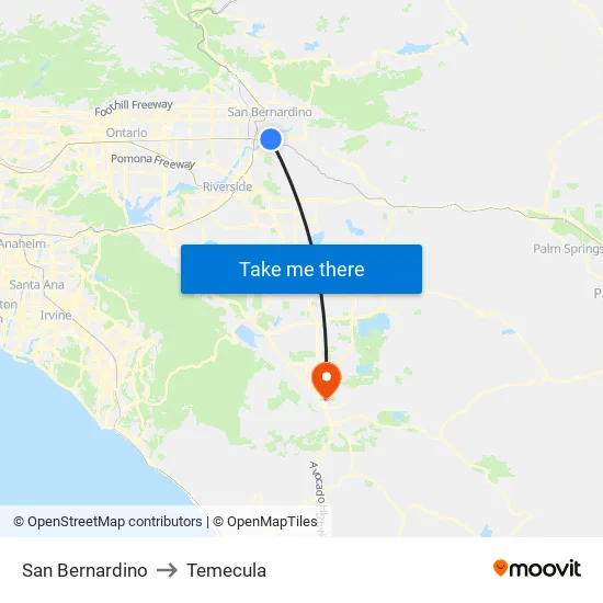 San Bernardino to Temecula map
