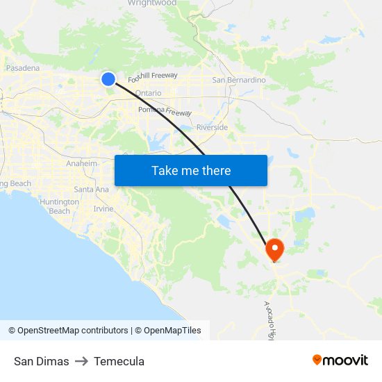 San Dimas to Temecula map