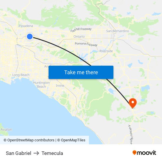 San Gabriel to Temecula map
