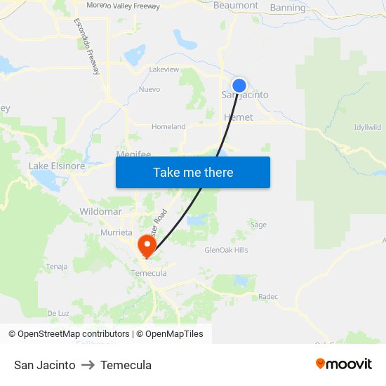San Jacinto to Temecula map