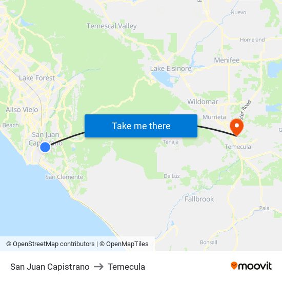 San Juan Capistrano to Temecula map