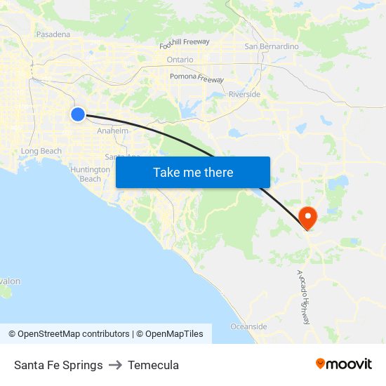 Santa Fe Springs to Temecula map