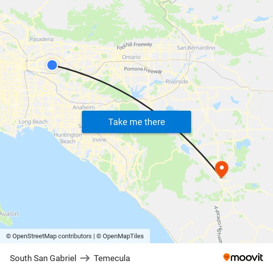 South San Gabriel to Temecula map