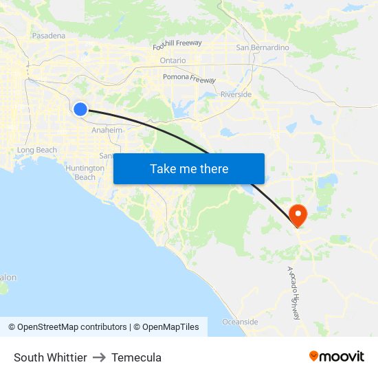 South Whittier to Temecula map