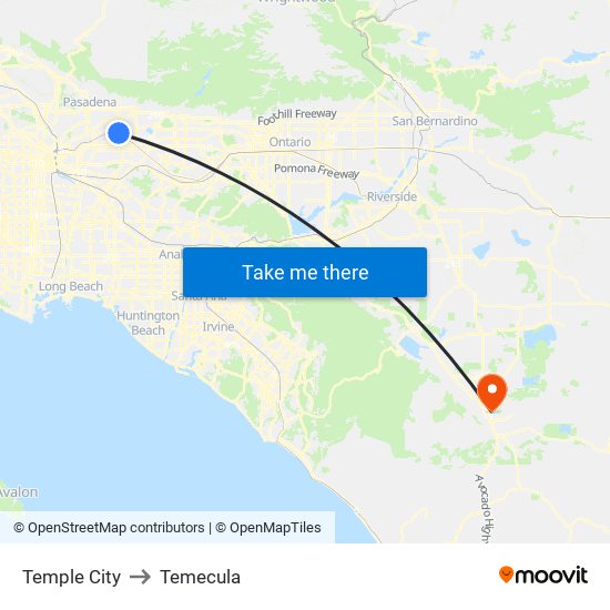 Temple City to Temecula map