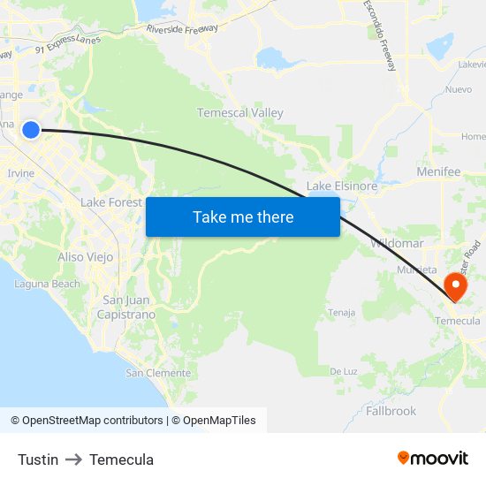 Tustin to Temecula map