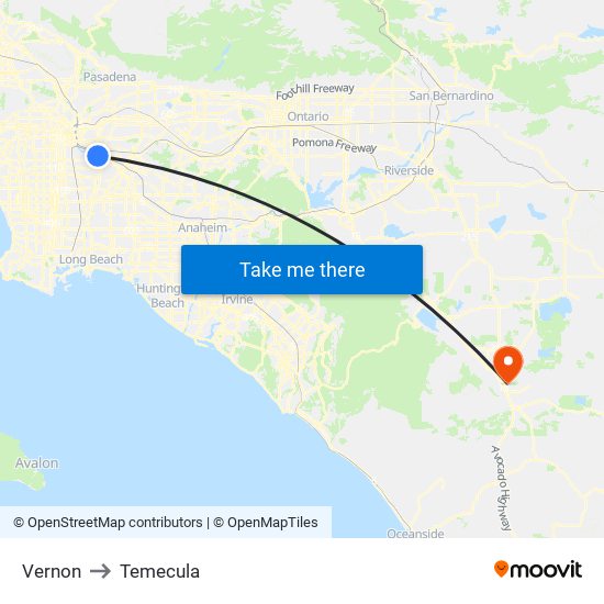 Vernon to Temecula map