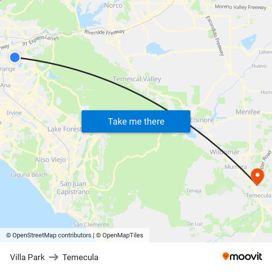 Villa Park to Temecula map