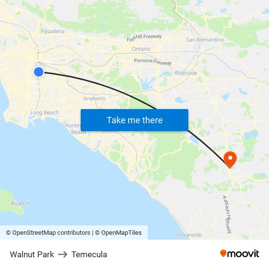 Walnut Park to Temecula map