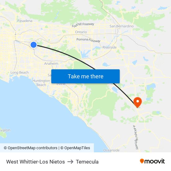 West Whittier-Los Nietos to Temecula map