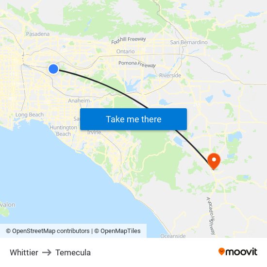 Whittier to Temecula map