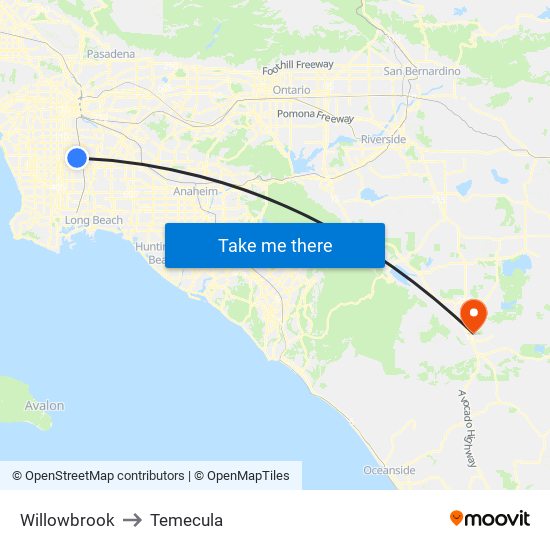 Willowbrook to Temecula map