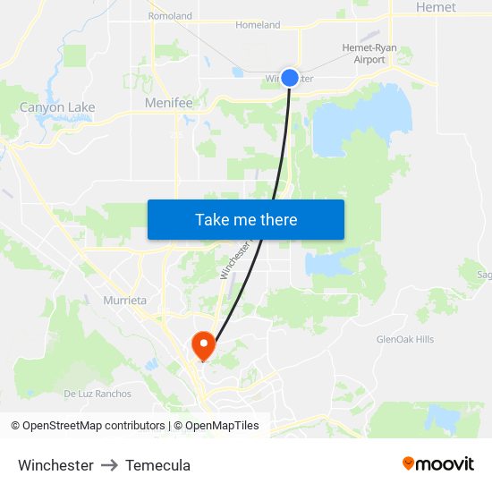 Winchester to Temecula map